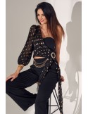 Elegante Bluse mit einem Ärmel, schwarz PR90561 – Online-Shop – Boutique